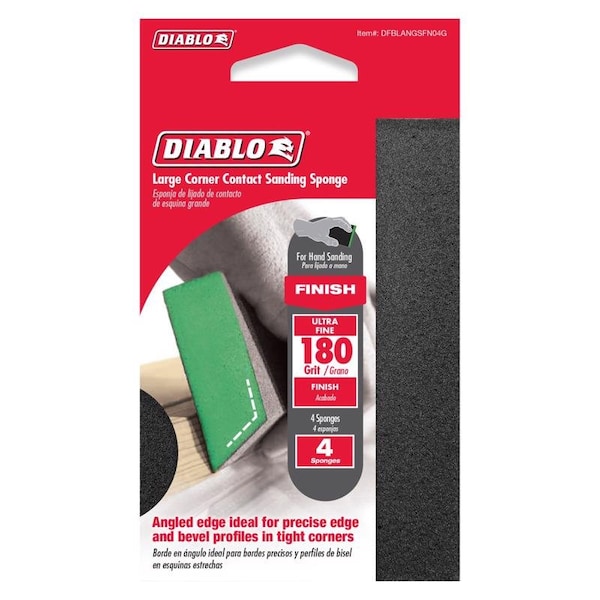 Diablo Diablo 5 in. L X 3 in. W X 1 in. 180 Grit Ultra Fine Angled Corner Sanding Sponge DFBLANGSFN04G - main